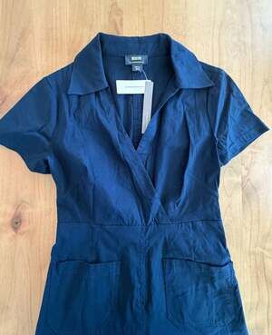 Maeve by Anthropologie Navy Blue Short Sleeve V-Neck Jumpsuit with Pockets NWT b